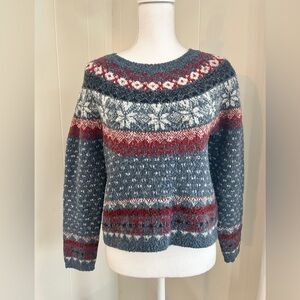 Vintage 90s Arizona Jean Co. Cropped Wool Blend Crew Neck Fair Isle Sweater